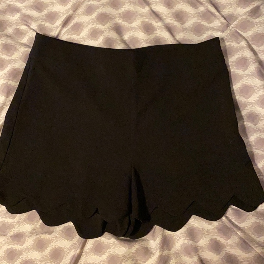 Black Scalloped Shorts